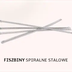 Kilka spiralnych, stalowych fiszbinów ułożonych na jasnym tle.