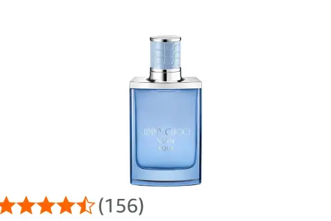 Niebieska butelka perfum Jimmy Choo Man Aqua, z srebrnym korkiem i wytłoczonym wzorem skóry węża.