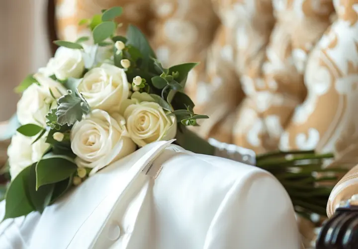 Ślubna elegancja: Biały garnitur męski - idealna opcja na okazję.