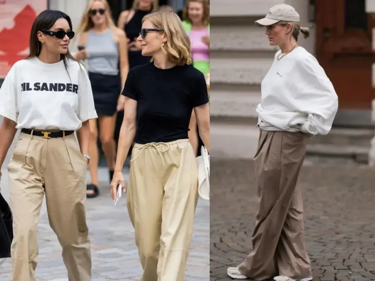 Stylizacje z beżowymi spodniami: jakie buty wybrać? Sneakersy i eleganckie sandały pasują do luźnych spodni.