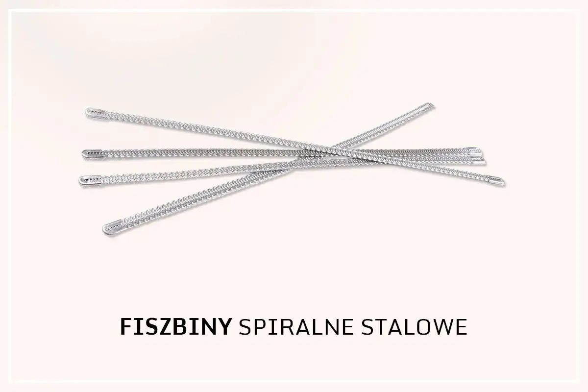 Kilka spiralnych, stalowych fiszbinów ułożonych na jasnym tle.